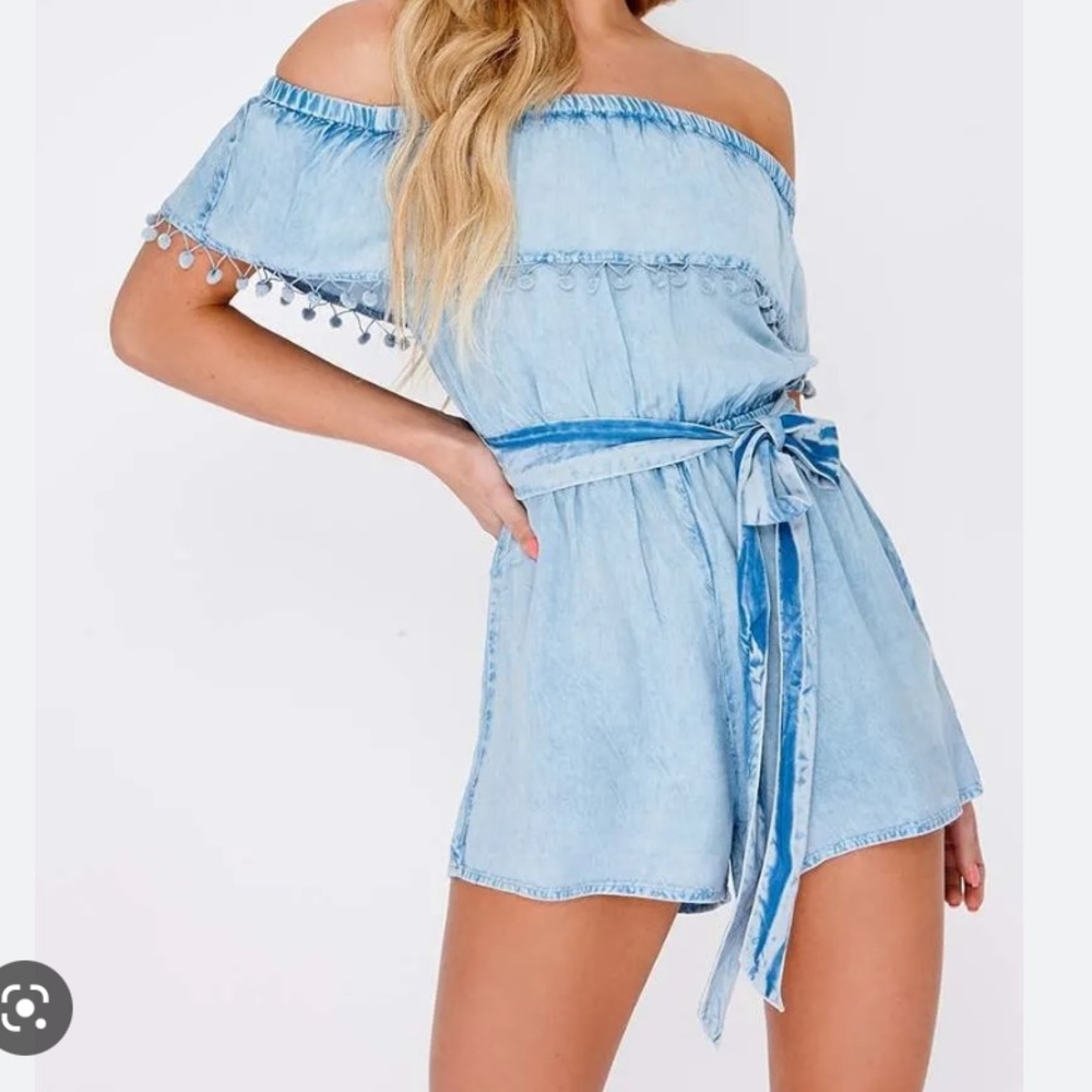 missguided denim romper bardot chambray Sz 6